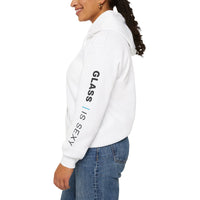 Glass Is Sexy sleeve text Hoodie | White hooded sweatshirt